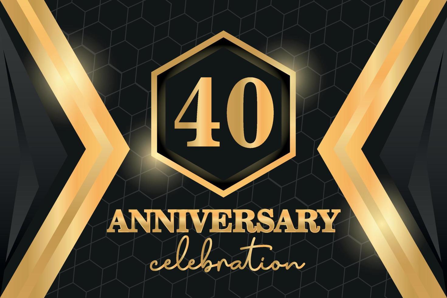 40 jaren verjaardag logo gouden gekleurde vector ontwerp Aan zwart achtergrond sjabloon voor groet