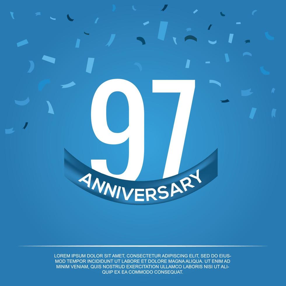 97e verjaardag viering vector ontwerp met wit kleur getallen en wit kleur doopvont Aan blauw kleur achtergrond abstract