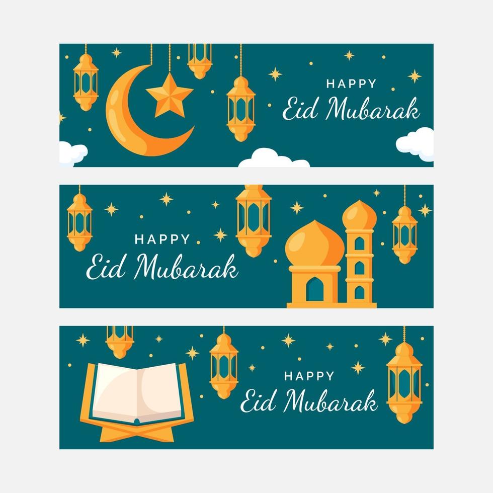 eid mubarak banner in plat ontwerp vector