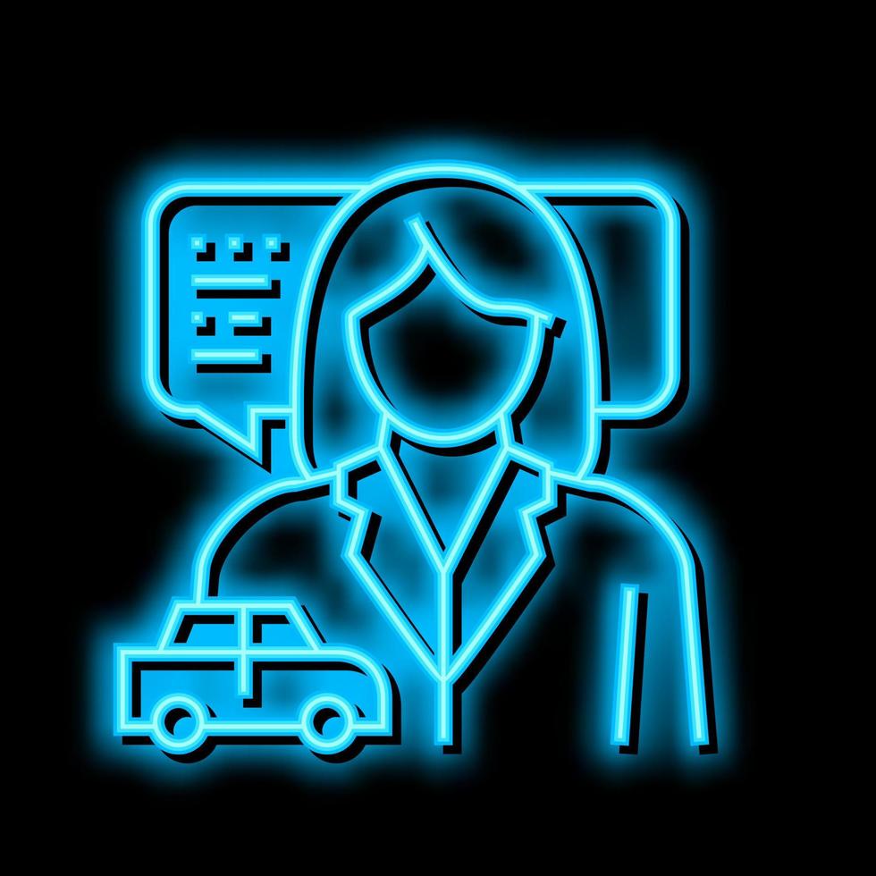 vrouw het rijden school- instructeur neon gloed icoon illustratie vector