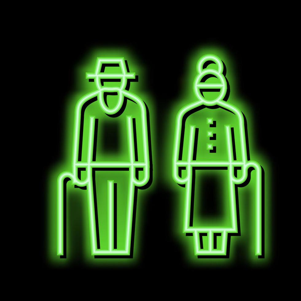 grootmoeder en opa wandelen samen neon gloed icoon illustratie vector