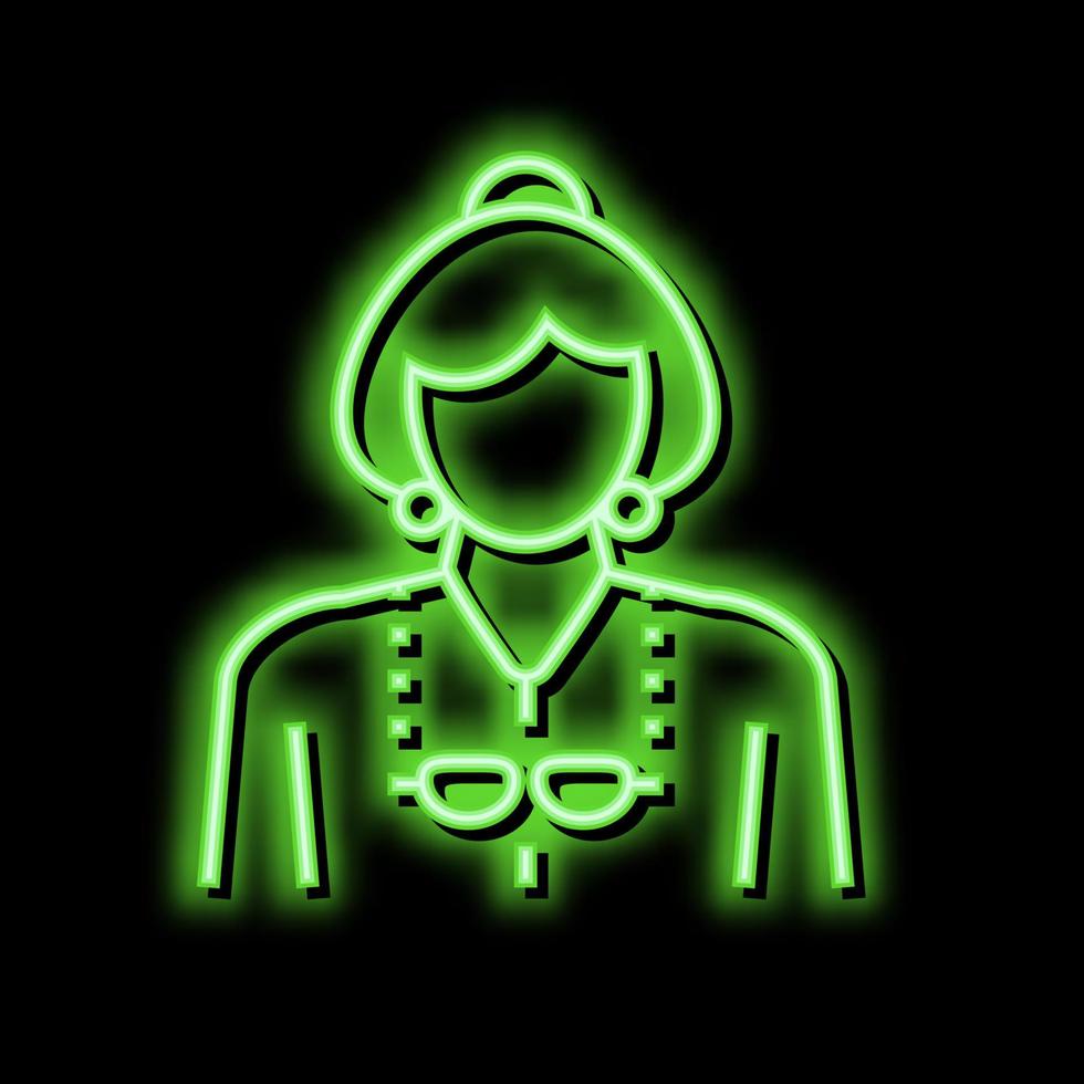 ouderen vrouw grootmoeder neon gloed icoon illustratie vector