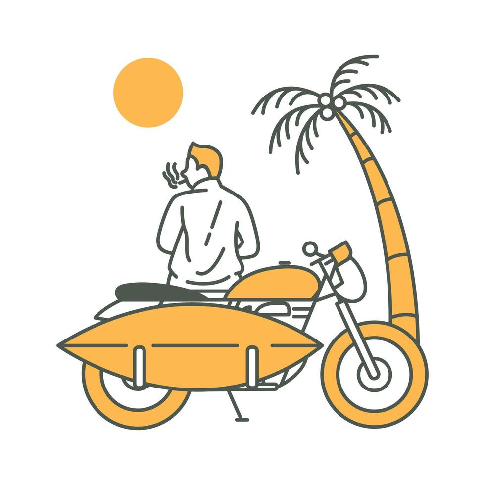 klassiek fietser genieten zomer vakantie monoline ontwerp voor kleding vector