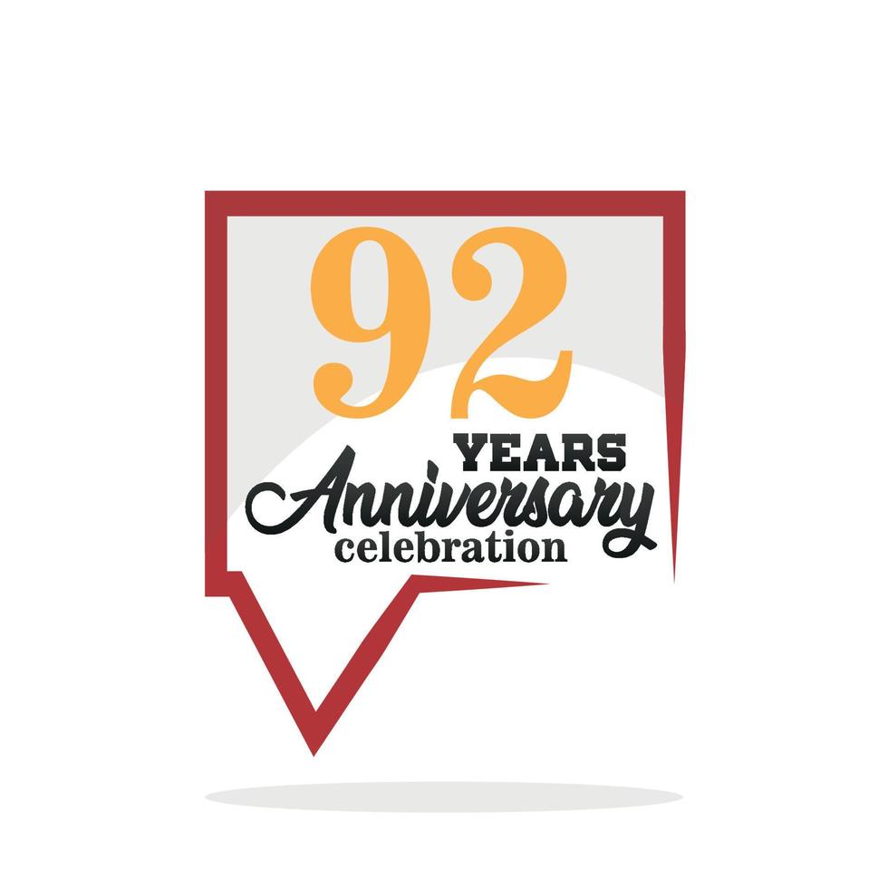 92 jaar verjaardag viering verjaardag logo met toespraak bubbel Aan wit achtergrond vector ontwerp voor viering uitnodiging kaart en groet kaart