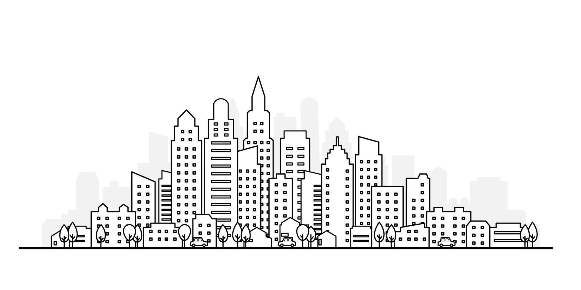 overzicht van wolkenkrabber gebouw, skyline van de stad, vectorillustratie. vector