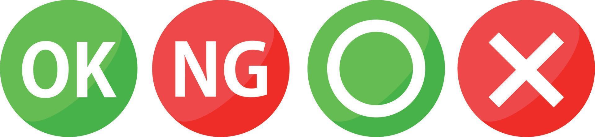 OK Mark en ng Mark en cirkel Mark en kruis Mark icoon set. groen en rood vector. vector