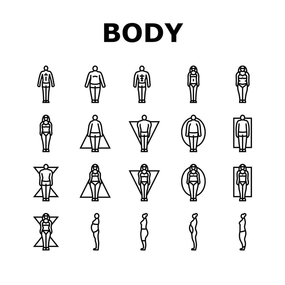 lichaam menselijk anatomie figuur pictogrammen reeks vector