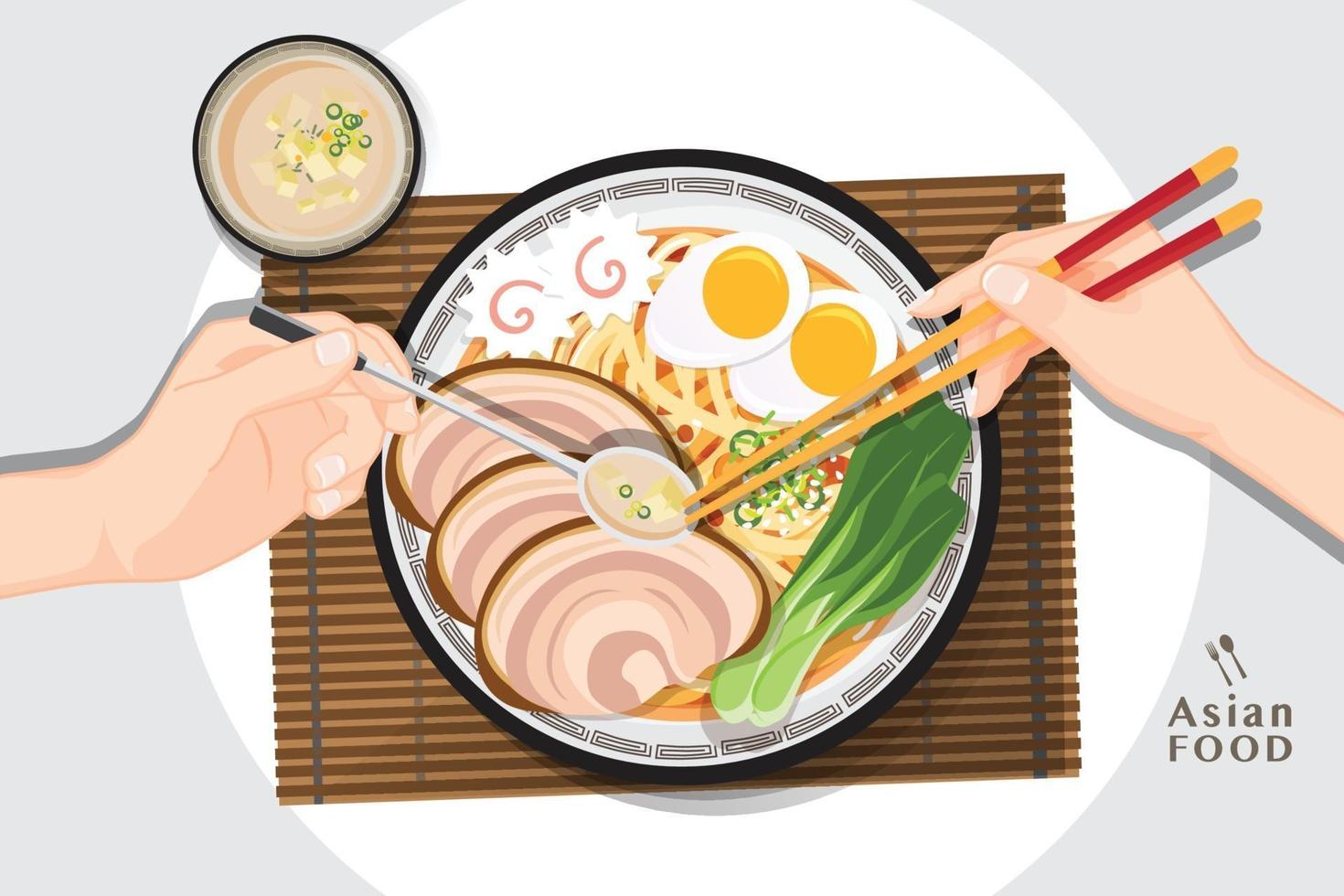 Japanse ramen noodle, traditionele Aziatische noedelsoep, illustratievector. vector