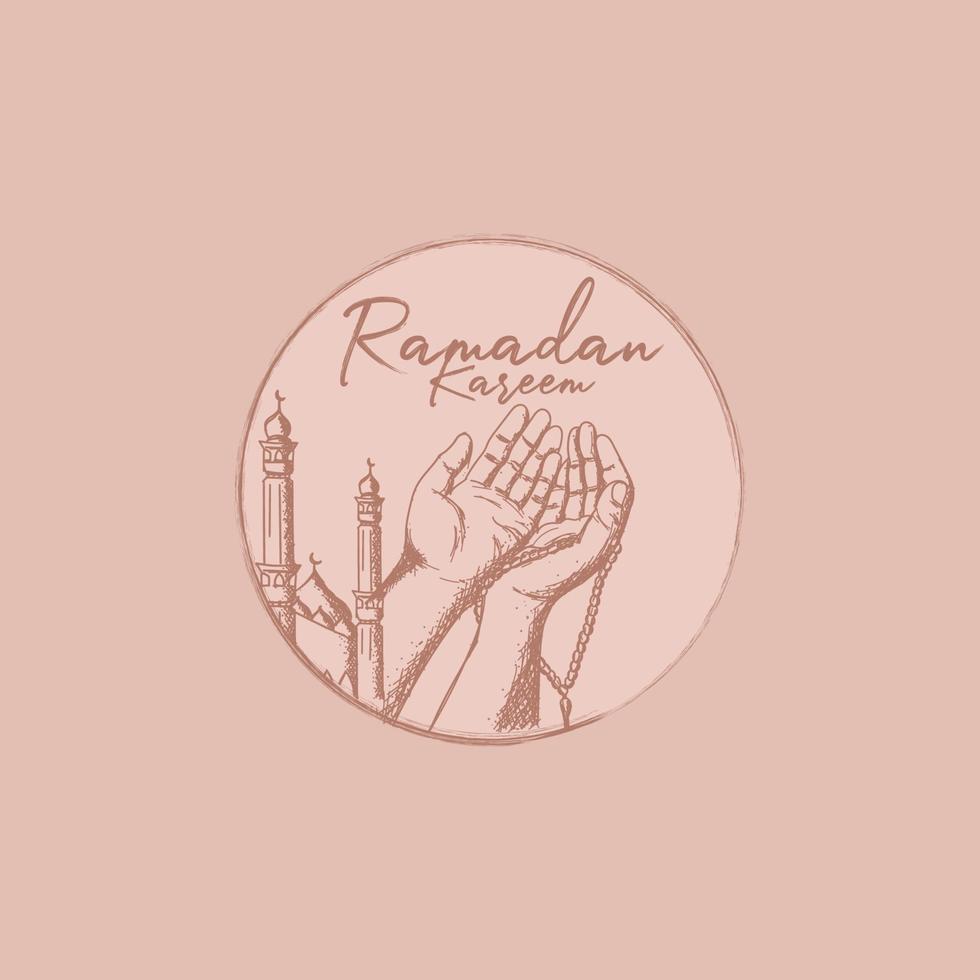 ramadan kareem met hand getrokken biddende handen illustratie vector