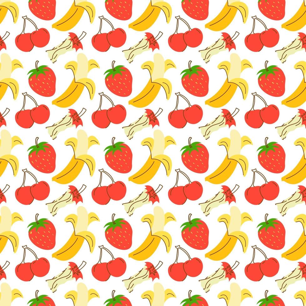 naadloze patroon van helder getextureerd fruit op een witte achtergrond. naadloze schattig patroon met kleur hand getrokken fruit vector