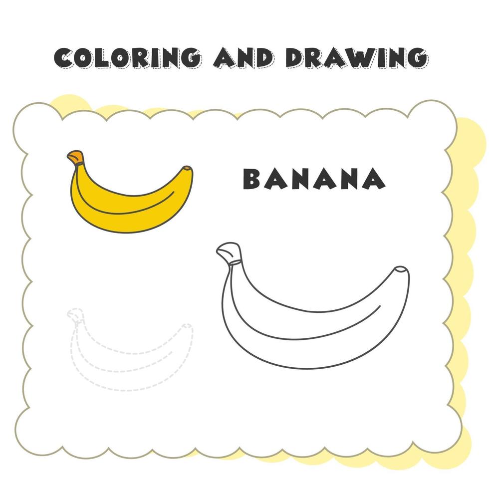 kleur- en tekenboek element banaan single. tekening van een banaan voor de opvoeding van kinderen vector