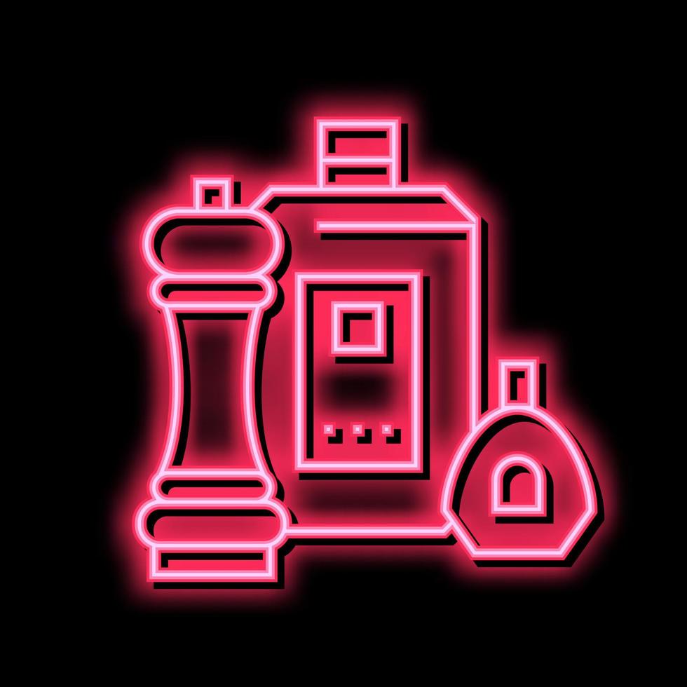 kruid peper, zout en saus pakketjes neon gloed icoon illustratie vector