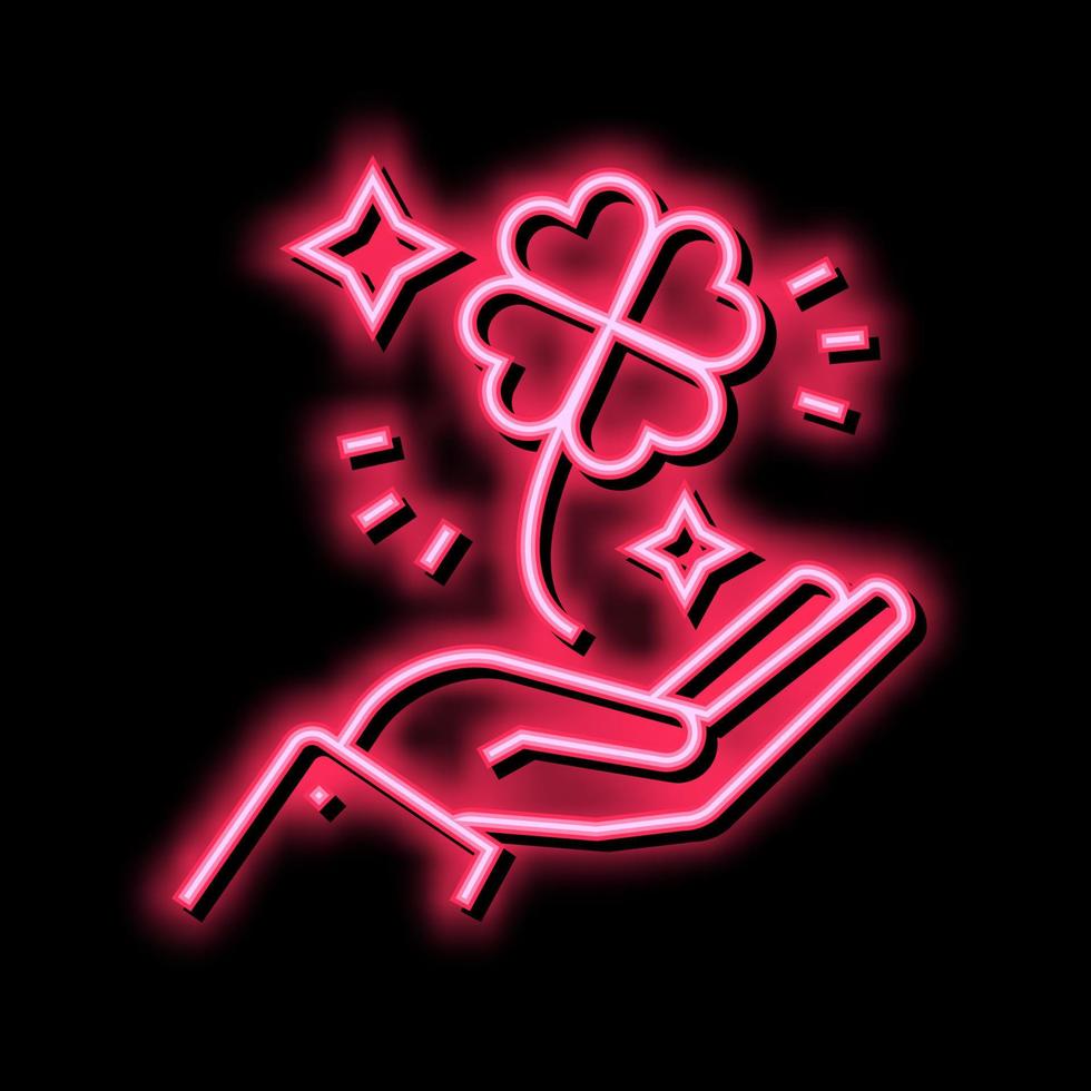 Klaver voor geluk Holding hand- lotto neon gloed icoon illustratie vector