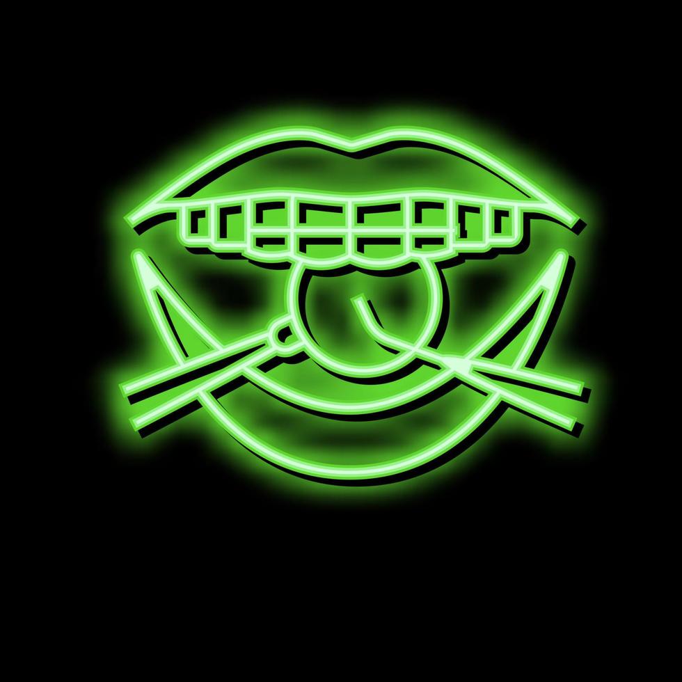 controle tand een beugel neon gloed icoon illustratie vector
