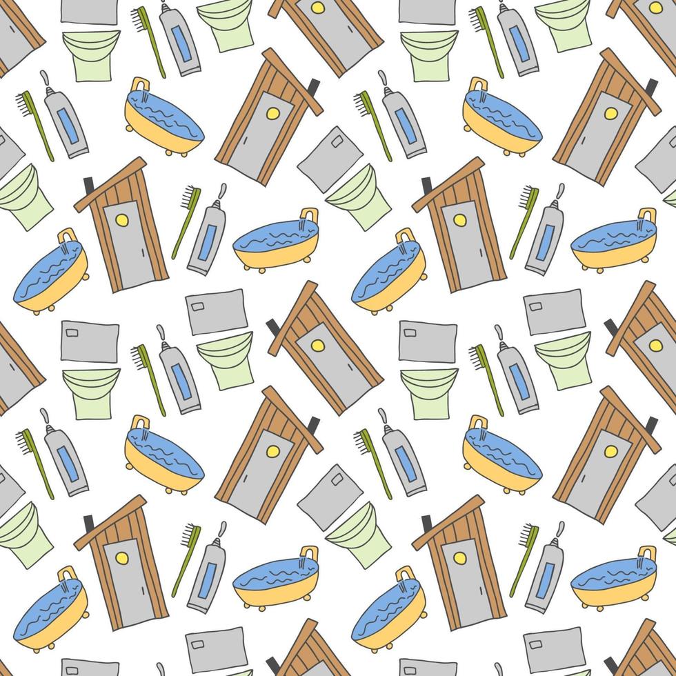 patroon naadloze kinderen badkamer doodle element. naadloze patroon met tandpasta en tandenborstel. hand getrokken vectorillustratie, badkamer hand getrokken kleurrijke achtergrond. kinderen thema. vector