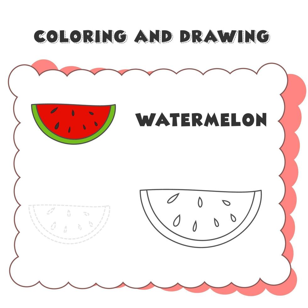 kleur- en tekenboekelement watermeloen. kleurplaat met watermeloen. educatieve spelletjes voor kinderen. vector. eps 10. vector