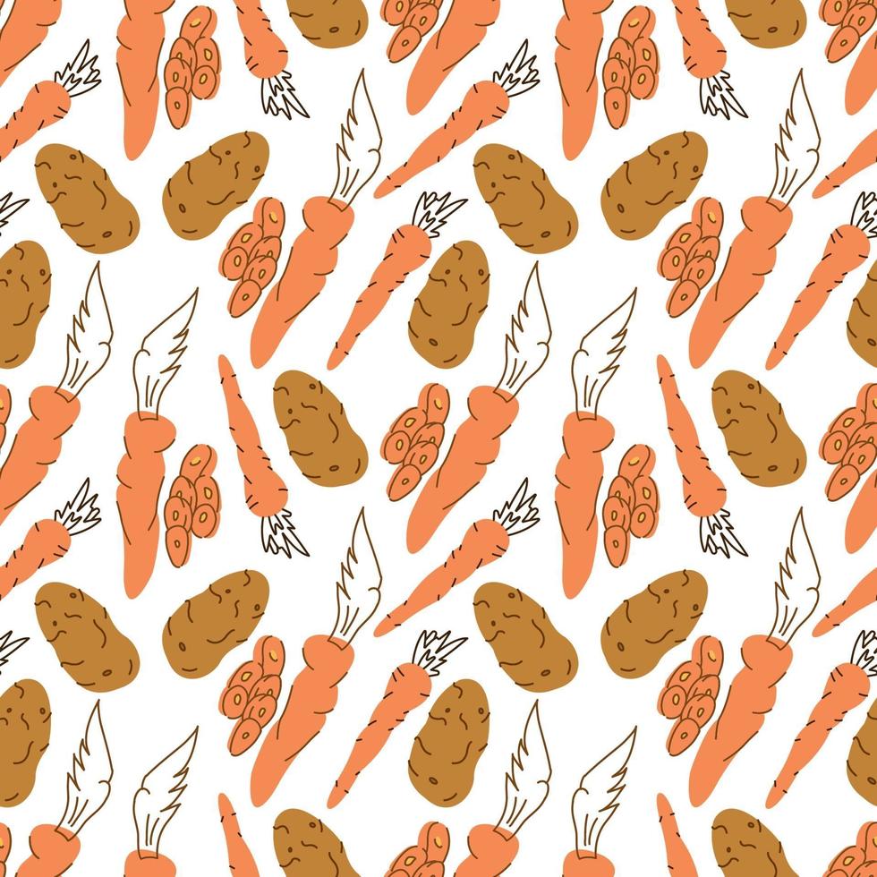 naadloze patroongroenten met elementen van aardappelen, wortelen. vector illustratie