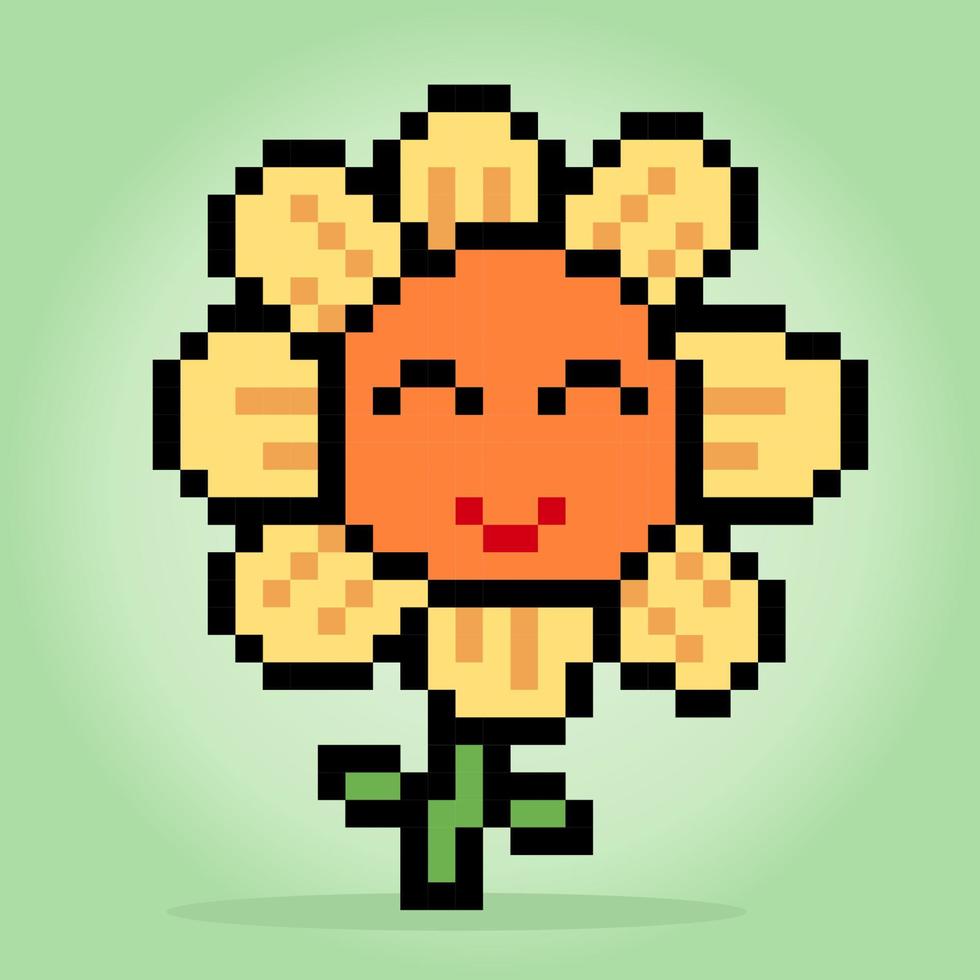 8 beetje pixel van zonnebloem tekenfilm, fabriek pixel voor spel middelen en kruis steek patronen in vector illustraties.