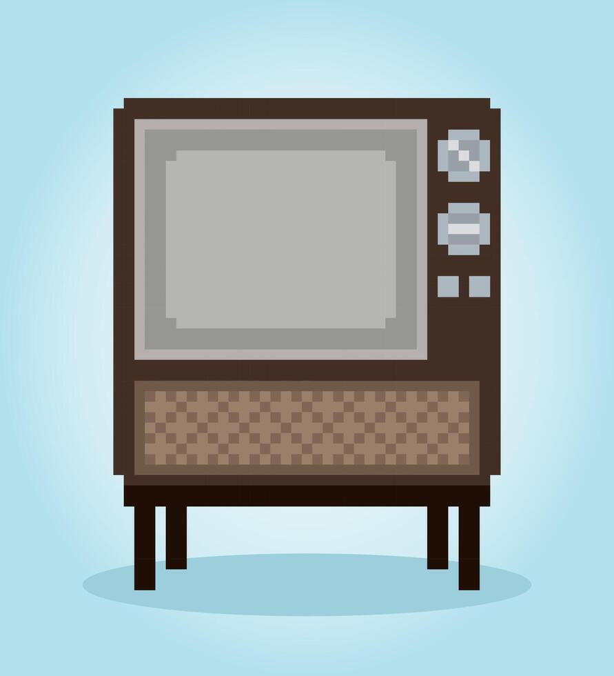 8 beetje pixel klassiek televisie in vector illustratie voor spel middelen. wijnoogst TV pixel kunst.