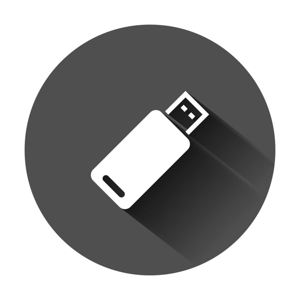 USB rit icoon in vlak stijl. flash schijf vector illustratie Aan zwart ronde achtergrond met lang schaduw. digitaal geheugen bedrijf concept.