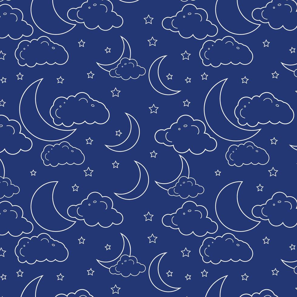 maan ster en wolken lijn kunst tekening schets stijl minimalistisch naadloos patroon kleding afdrukken ontwerp voor omhulsel papier achtergrond vector