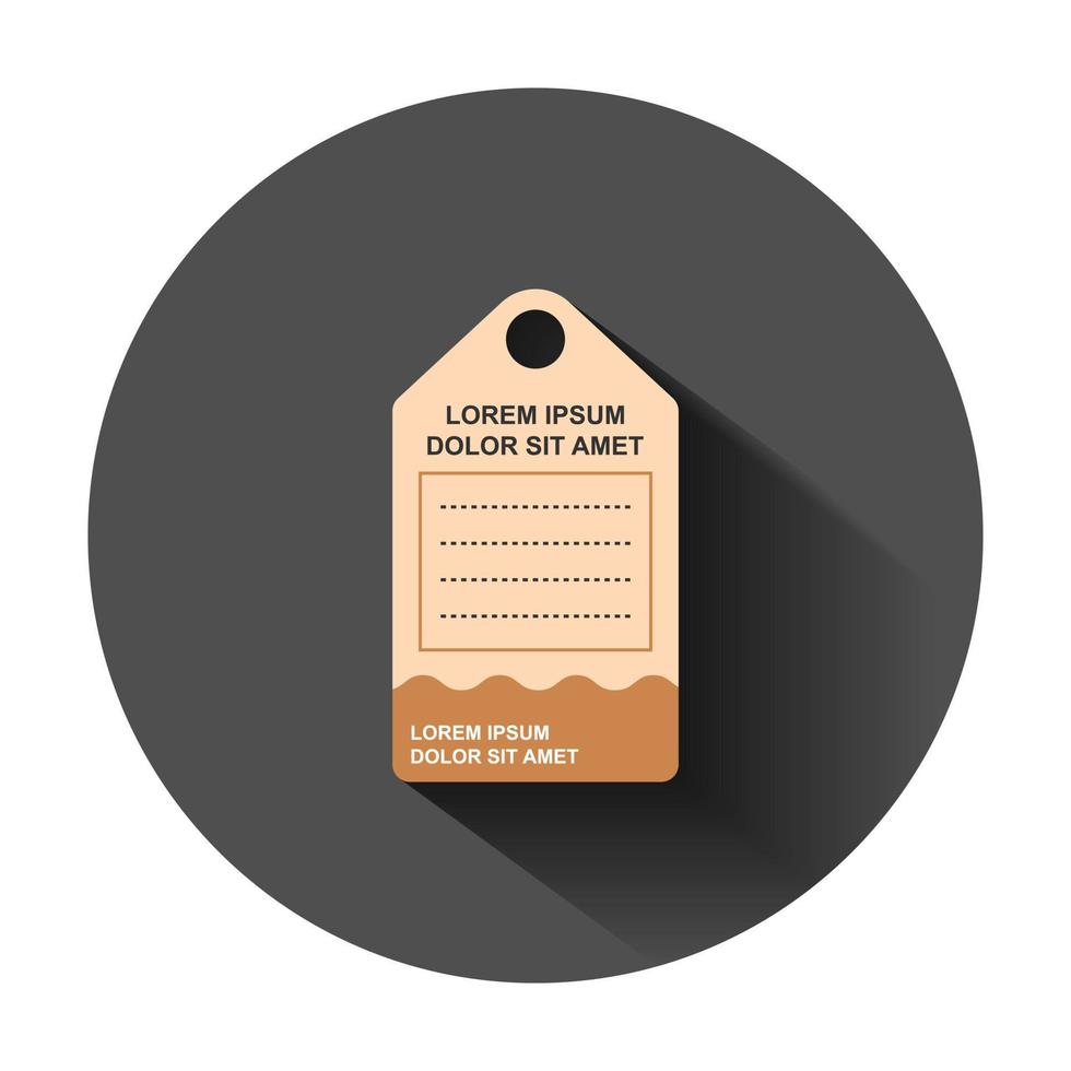 prijs label icoon in vlak stijl. coupon etiket vector illustratie Aan zwart ronde achtergrond met lang schaduw. uitverkoop sticker bedrijf concept.