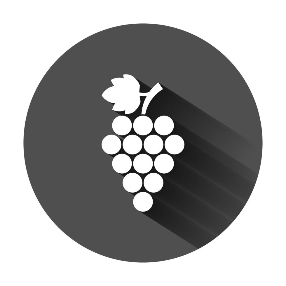 druif fruit teken icoon in vlak stijl. wijnstok vector illustratie Aan zwart ronde achtergrond met lang schaduw. wijn druiven bedrijf concept.