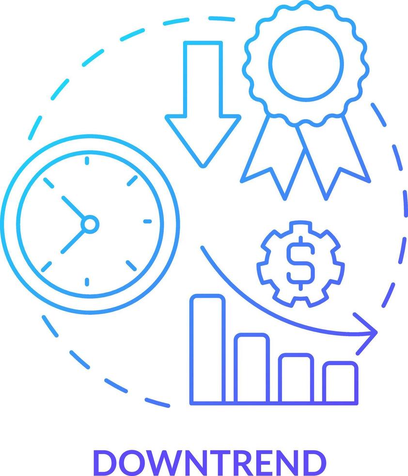 neerwaartse trend blauw helling concept icoon. waarde vallen. prijs verandering analyses. type van bedrijf neiging abstract idee dun lijn illustratie. geïsoleerd schets tekening vector