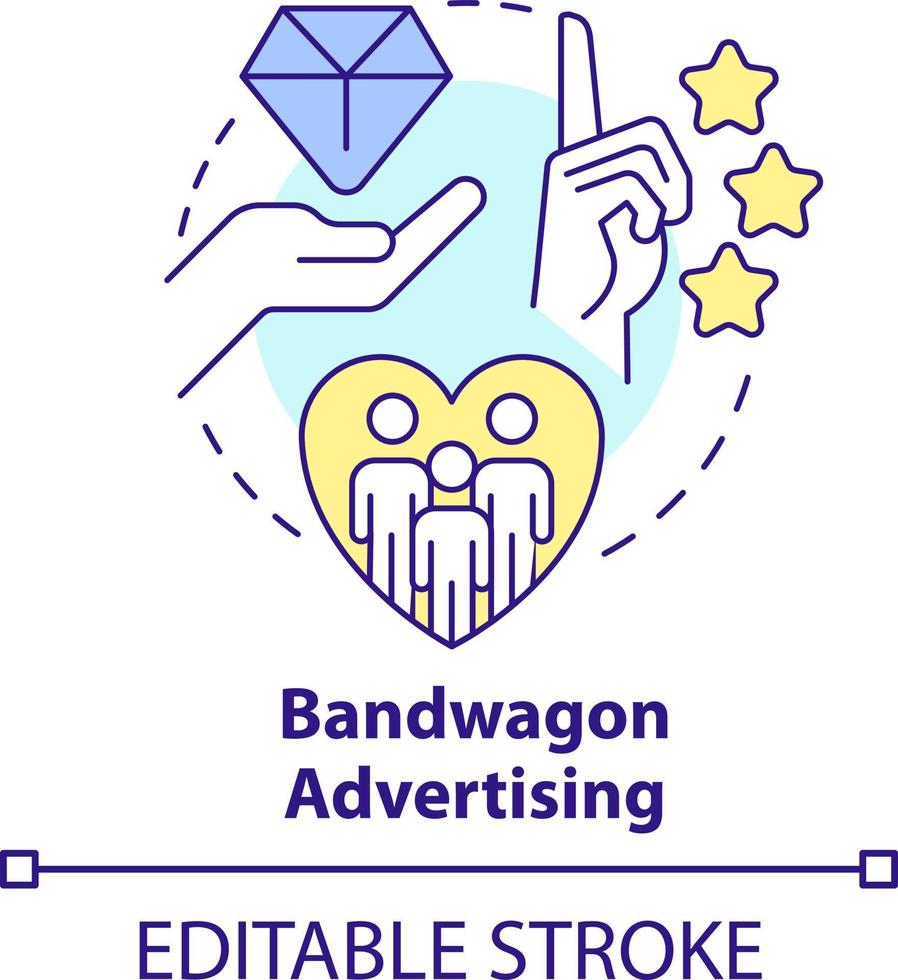 bandwagon reclame concept icoon. afzet strategie abstract idee dun lijn illustratie. propaganda techniek. geïsoleerd schets tekening. bewerkbare beroerte vector