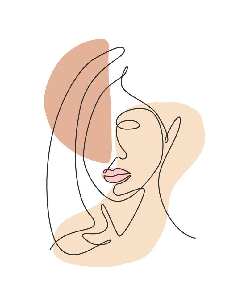 een doorlopende lijntekening sexy schoonheid vrouw abstract gezicht minimalistische stijl. vrouwelijk modeconcept voor t-shirt, cosmetica, tote bag print. dynamische enkele lijn tekenen ontwerp grafische vectorillustratie vector