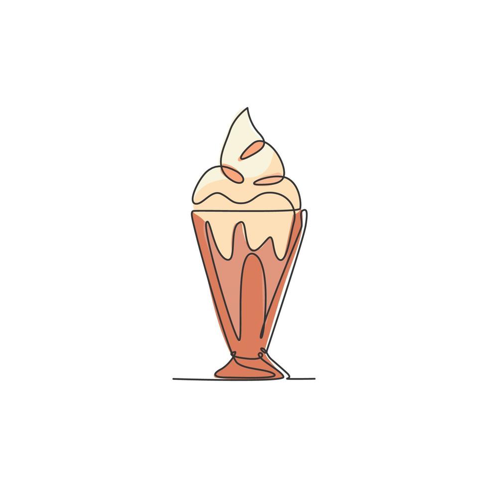 een doorlopende lijntekening van vers heerlijk zoet milkshake restaurant logo embleem. gezond drankje café winkel logo sjabloon grafisch concept. moderne enkele lijn tekenen ontwerp vector kunst illustratie