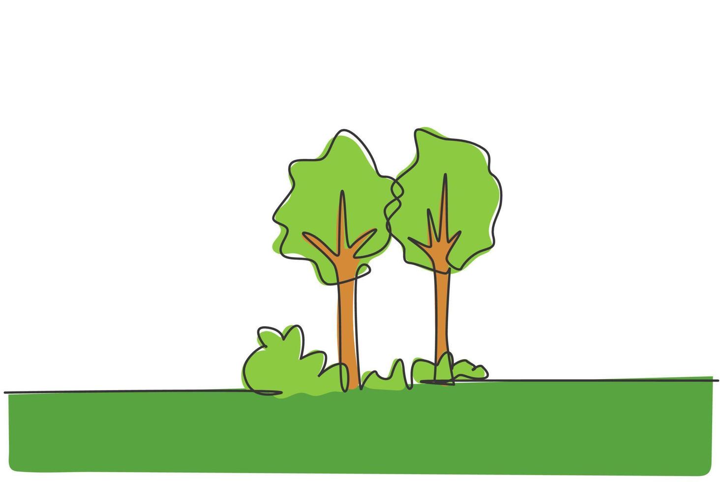 doorlopende lijntekening van groene bomen voor het logopictogram van de parktuin. eco natuurlijke symbool hand getekende minimalistische concept. moderne enkele lijn tekenen ontwerp vector grafische afbeelding