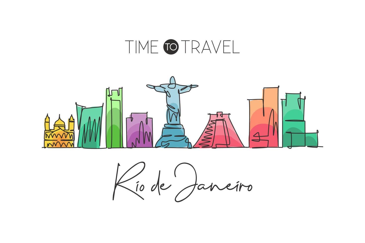 een enkele lijntekening van de skyline van de stad Rio de Janeiro, Brazilië. wereld historisch stadslandschap. beste vakantiebestemming thuis muur decor poster. trendy doorlopende lijn tekenen ontwerp vectorillustratie vector