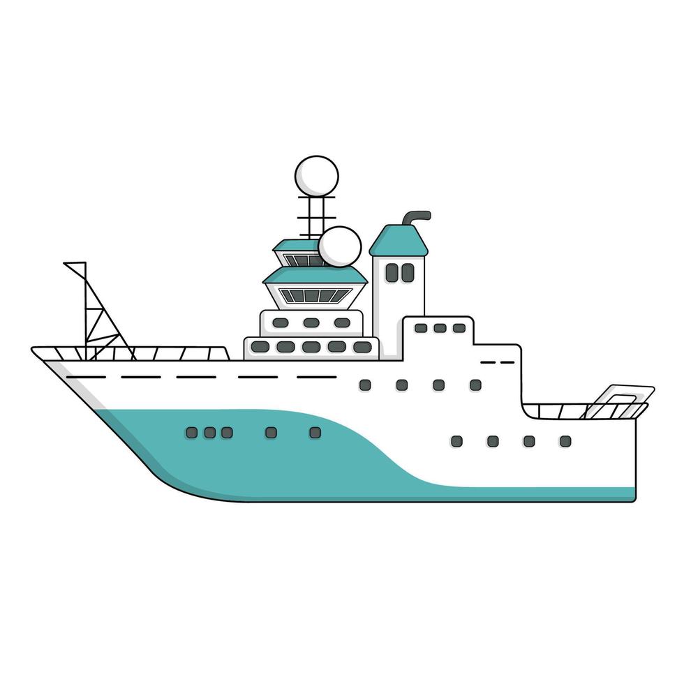 blauw wit diep zee Onderzoek schip, expeditie schip, vector hand- getrokken schets geïsoleerd illustratie