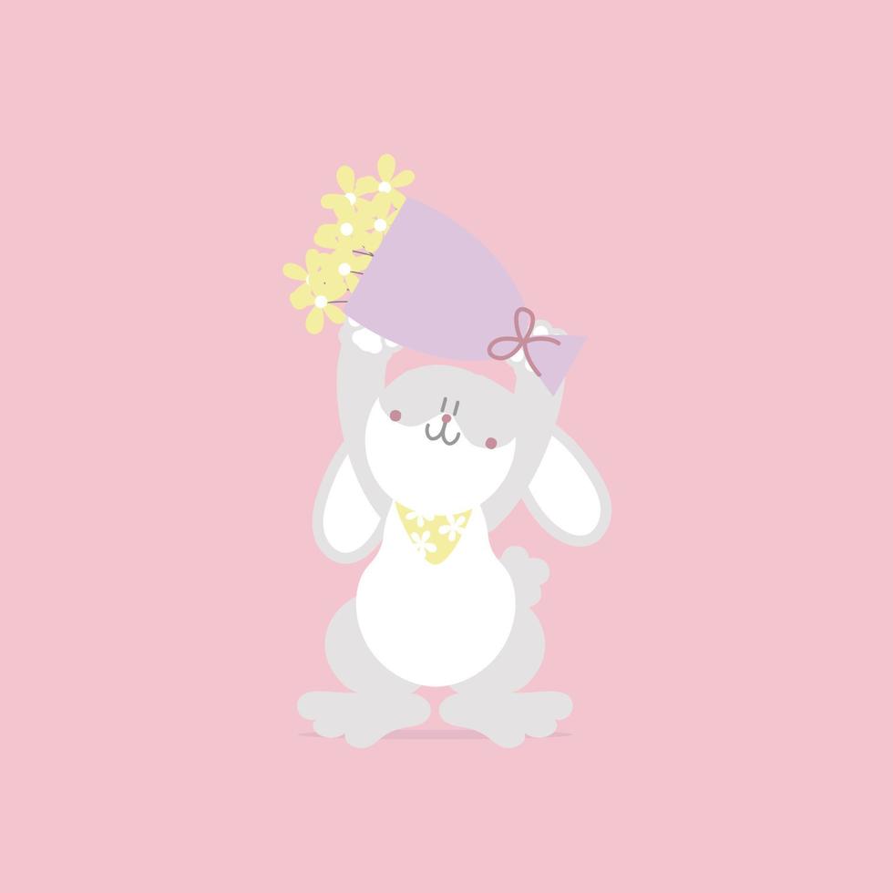 dier huisdier konijn konijn en bloem, valentijnsdag dag, gelukkig Pasen, vlak vector illustratie tekenfilm karakter