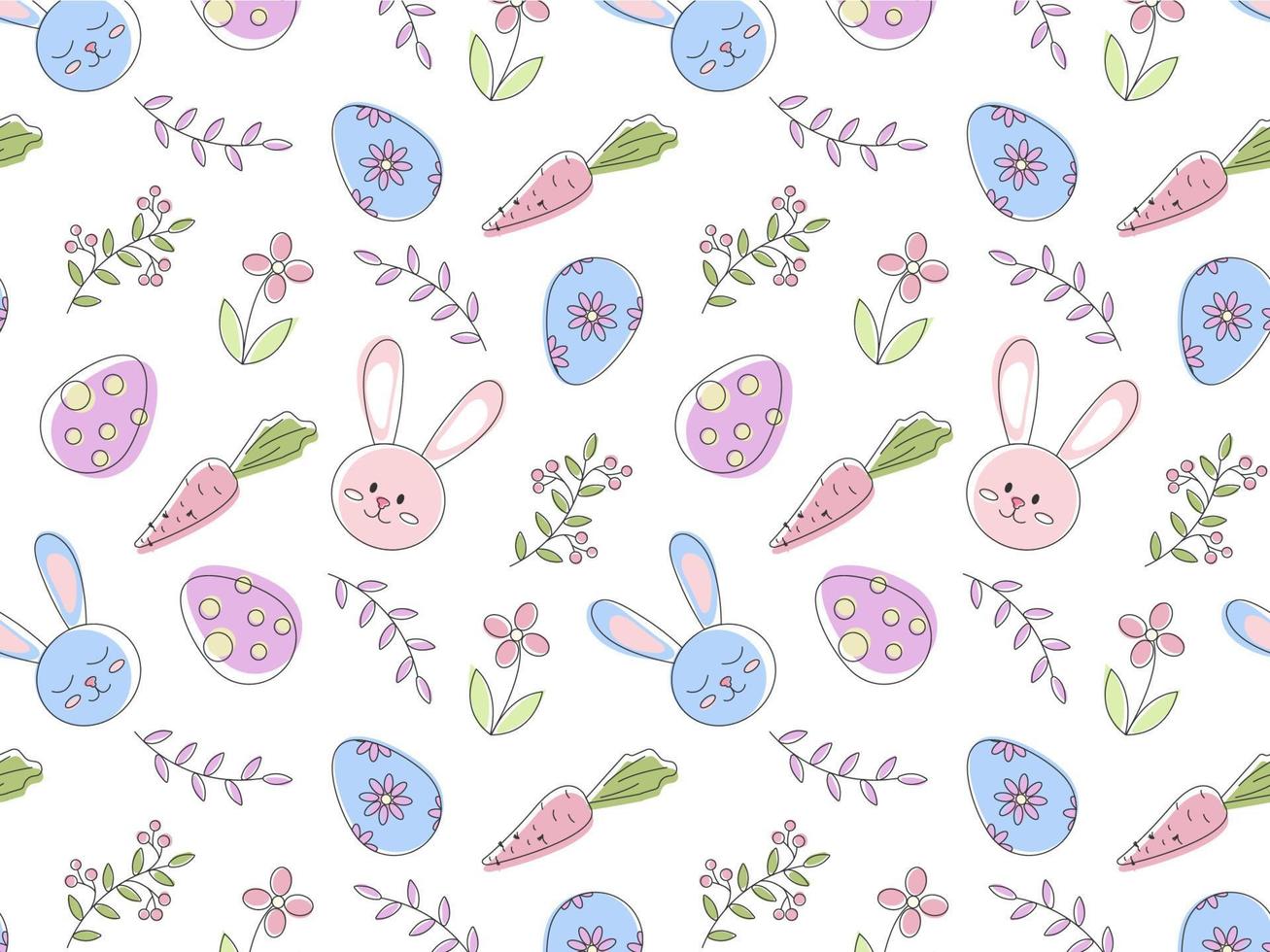 naadloos Pasen patroon met eieren en konijntjes in pastel kleuren. patroon van eieren en twijgen van planten en konijnen. vector illustratie voor kleding stof, achtergronden, verpakking