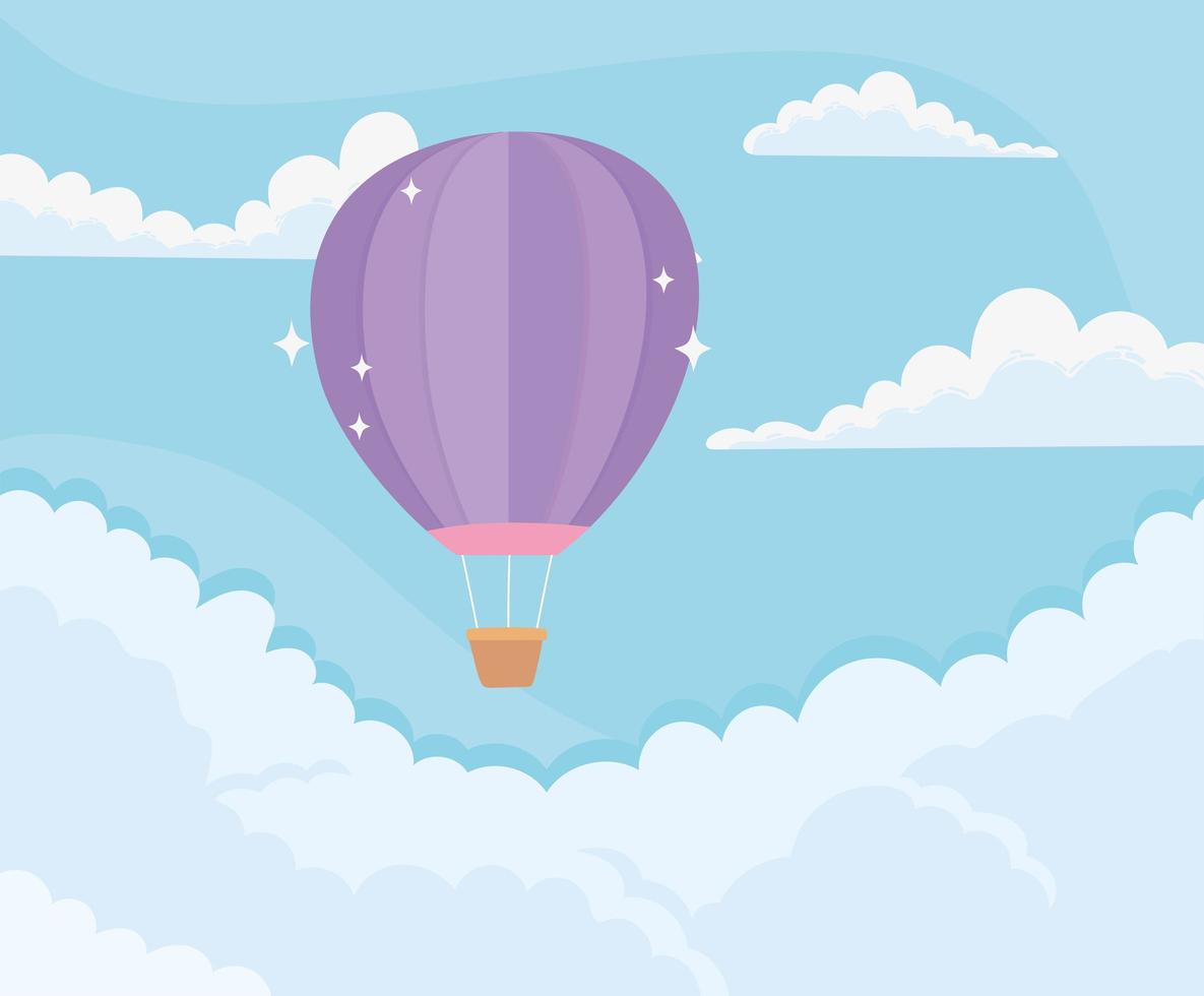 cartoon hemel met hete luchtballon vliegen tussen wolken vector