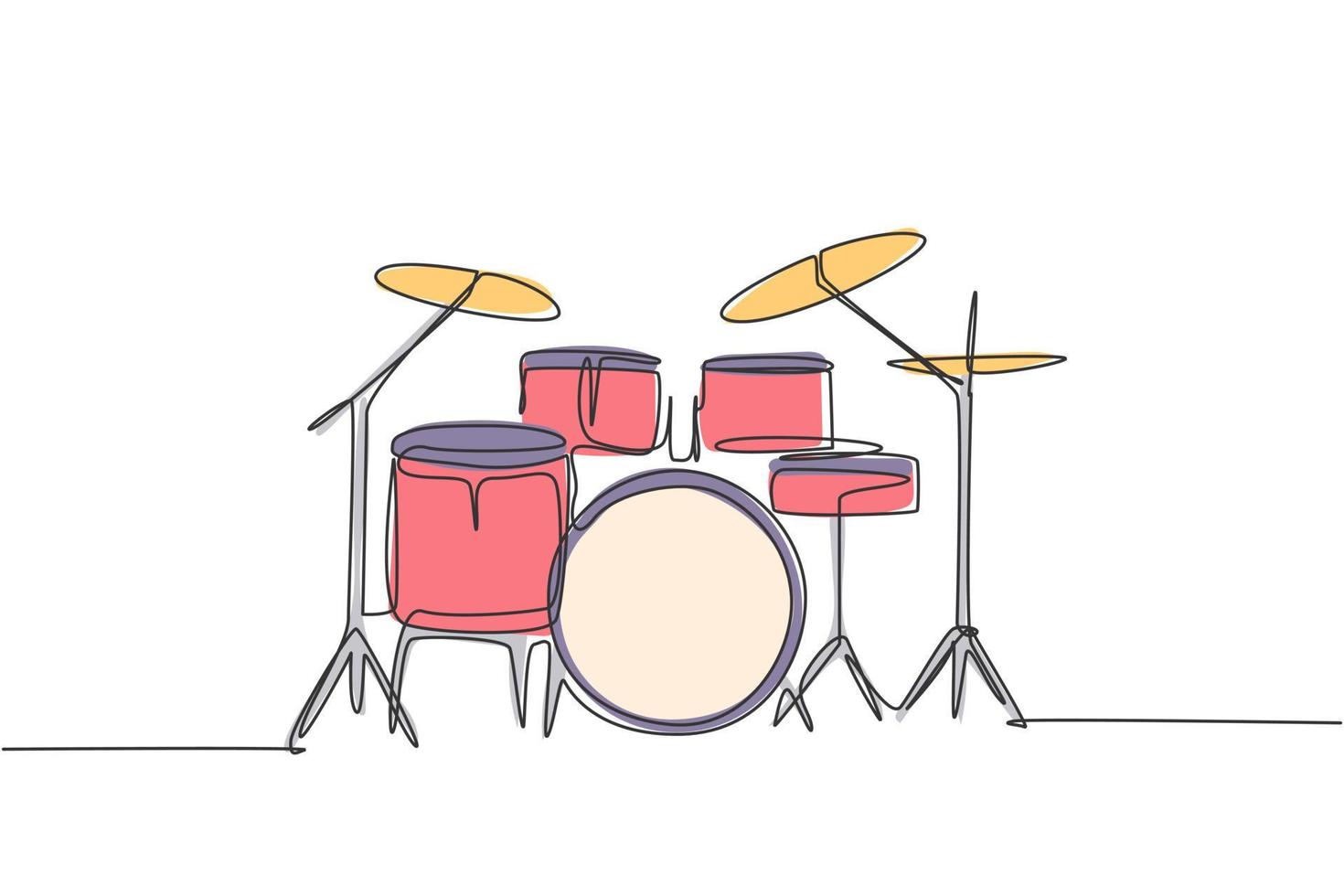 één enkele lijntekening van drumbandset. percussie muziekinstrumenten concept. trendy ononderbroken lijntekening ontwerp grafische vectorillustratie vector