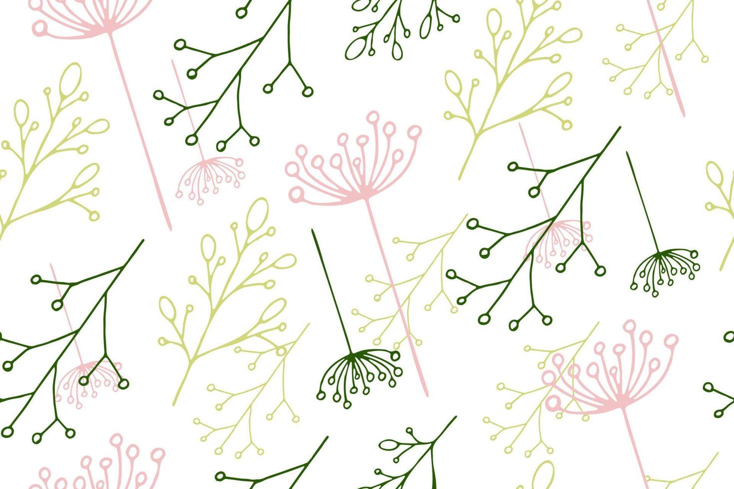 naadloos patroon met gemakkelijk fabriek elementen. kleurrijk lineair planten geïsoleerd Aan een wit achtergrond. vector illustratie.