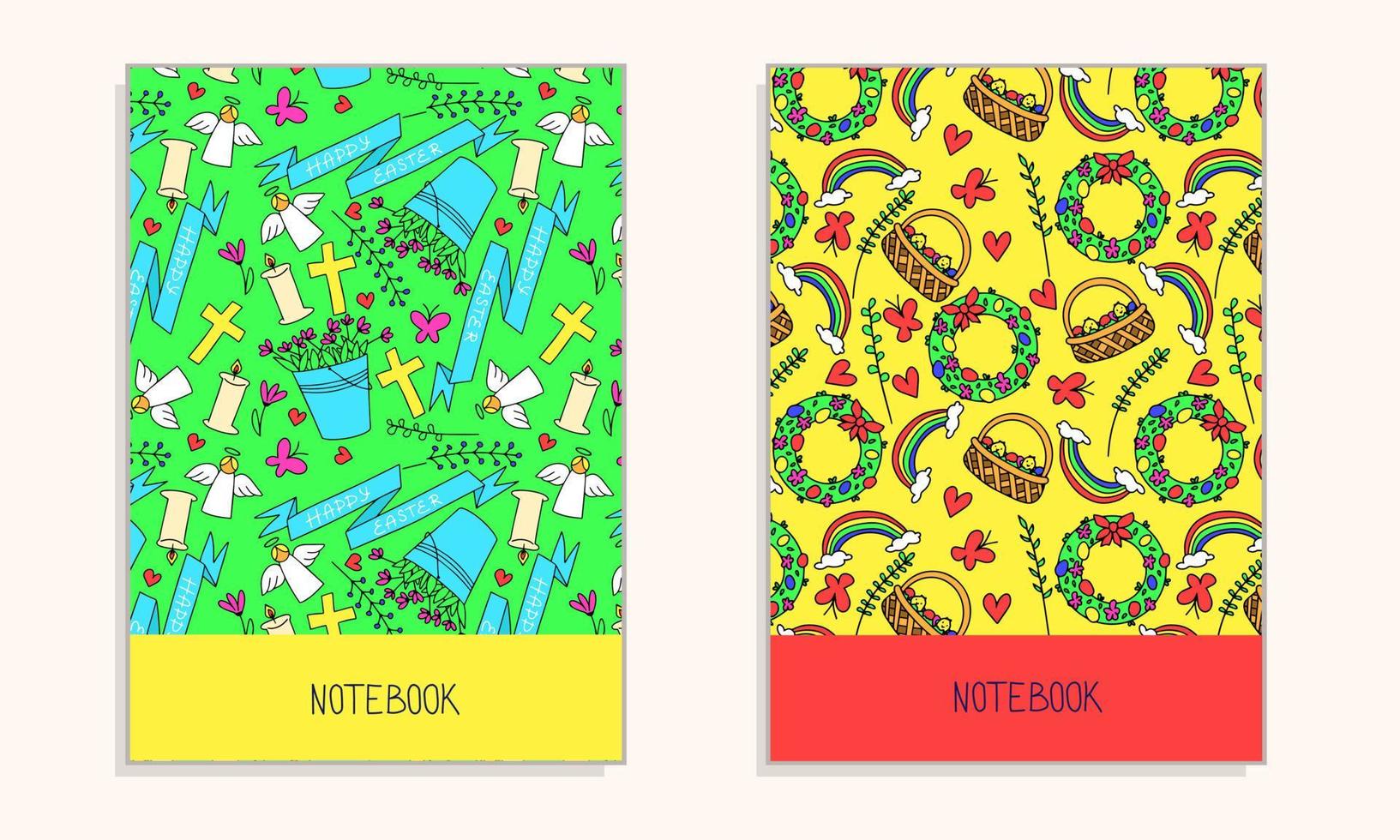 covers voor notitieboekje met Pasen symbolen. vector illustratie.