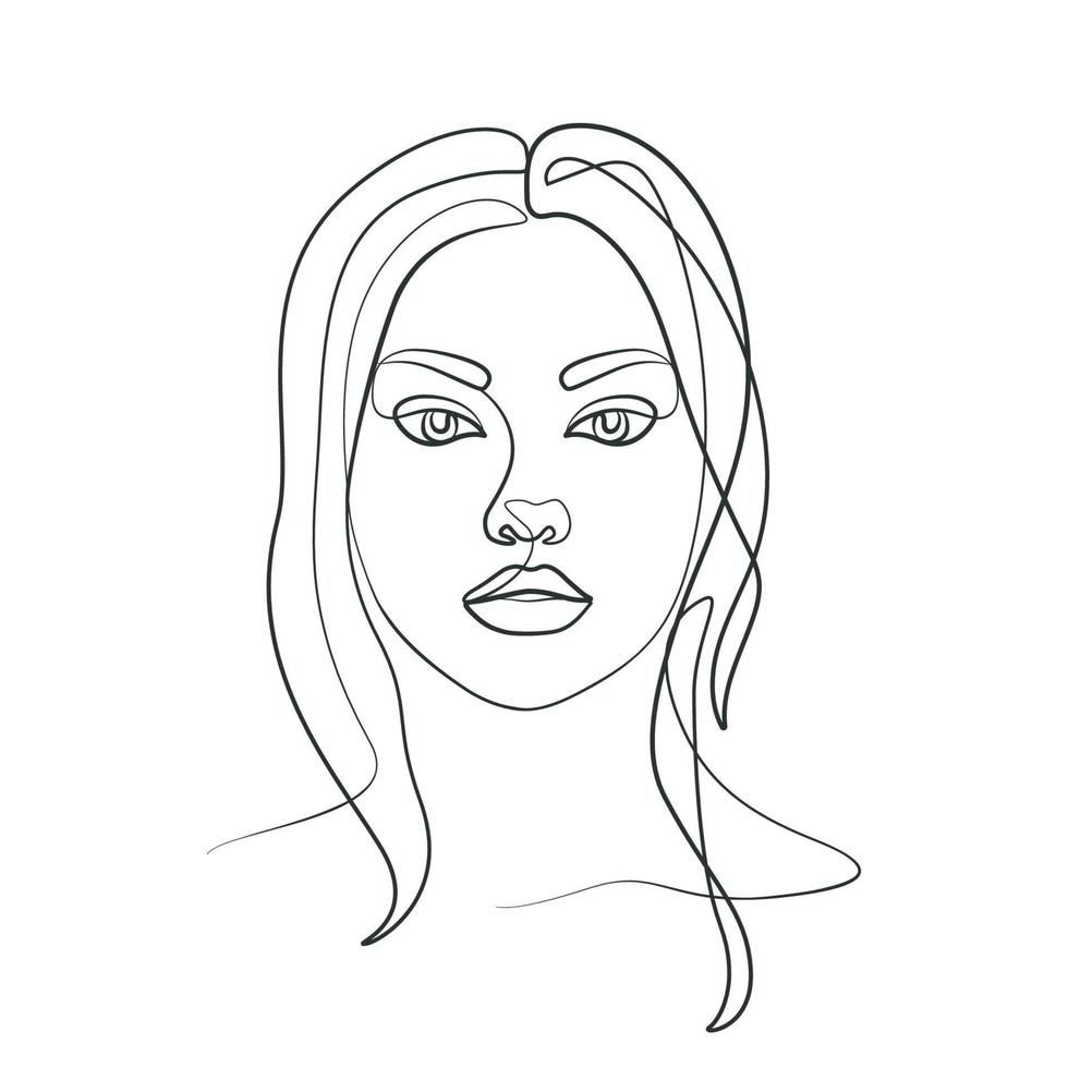 vrouw gezicht kapsel elegant gaat verder lijn artwork vector