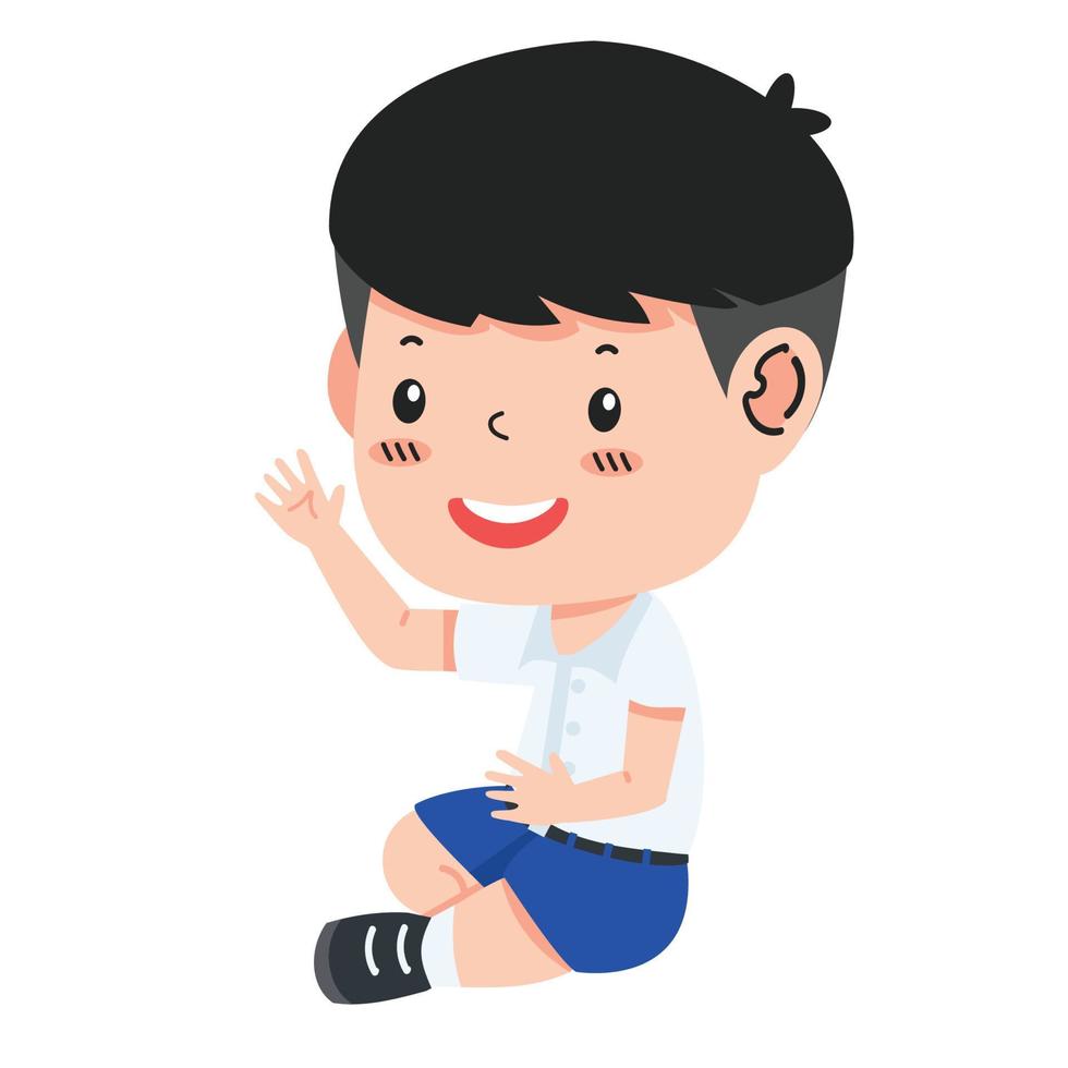 schattig jongen zittend Thais leerling tekenfilm vector
