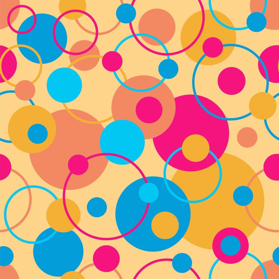 abstract naadloos patroon met dots en cirkels. pastel kleuren. roze, oranje, blauw, geel. licht oranje of geel achtergrond. omhulsel papier, textiel, afdrukken, kleding stof. vector