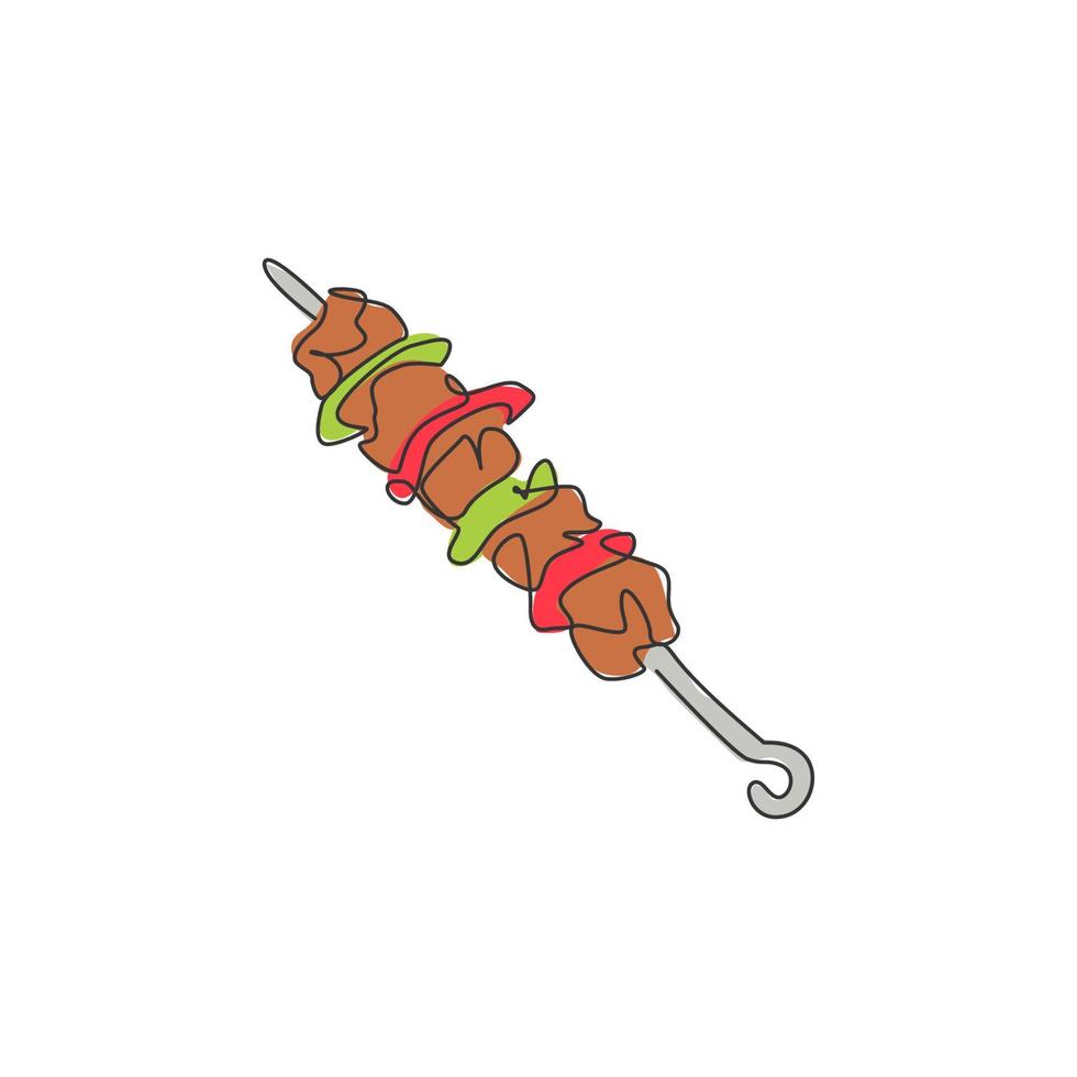 een doorlopende lijntekening van vers heerlijk traditioneel Turks kebab restaurant logo embleem. Turkije eten café winkel logo sjabloon concept. moderne enkele lijn tekenen ontwerp vectorillustratie vector