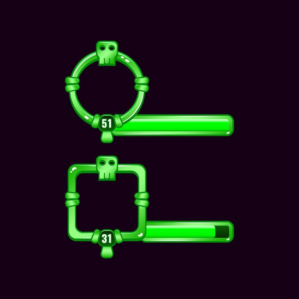 groene schedel game ui grenskader met niveau en voortgangsbalk voor gui asset elementen vector illustratie