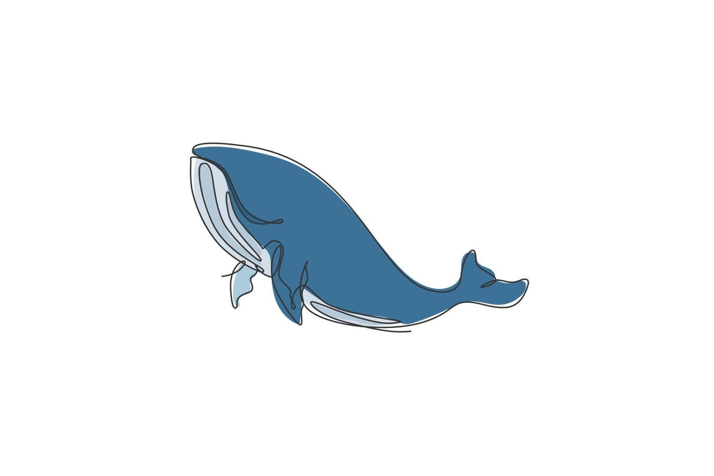 een enkele lijntekening van blauwe vinvis vectorillustratie. bedreigde zoogdierdier in oceaan. gigantisch onderwaterwezenconcept. modern ononderbroken lijntekening grafisch ontwerp vector