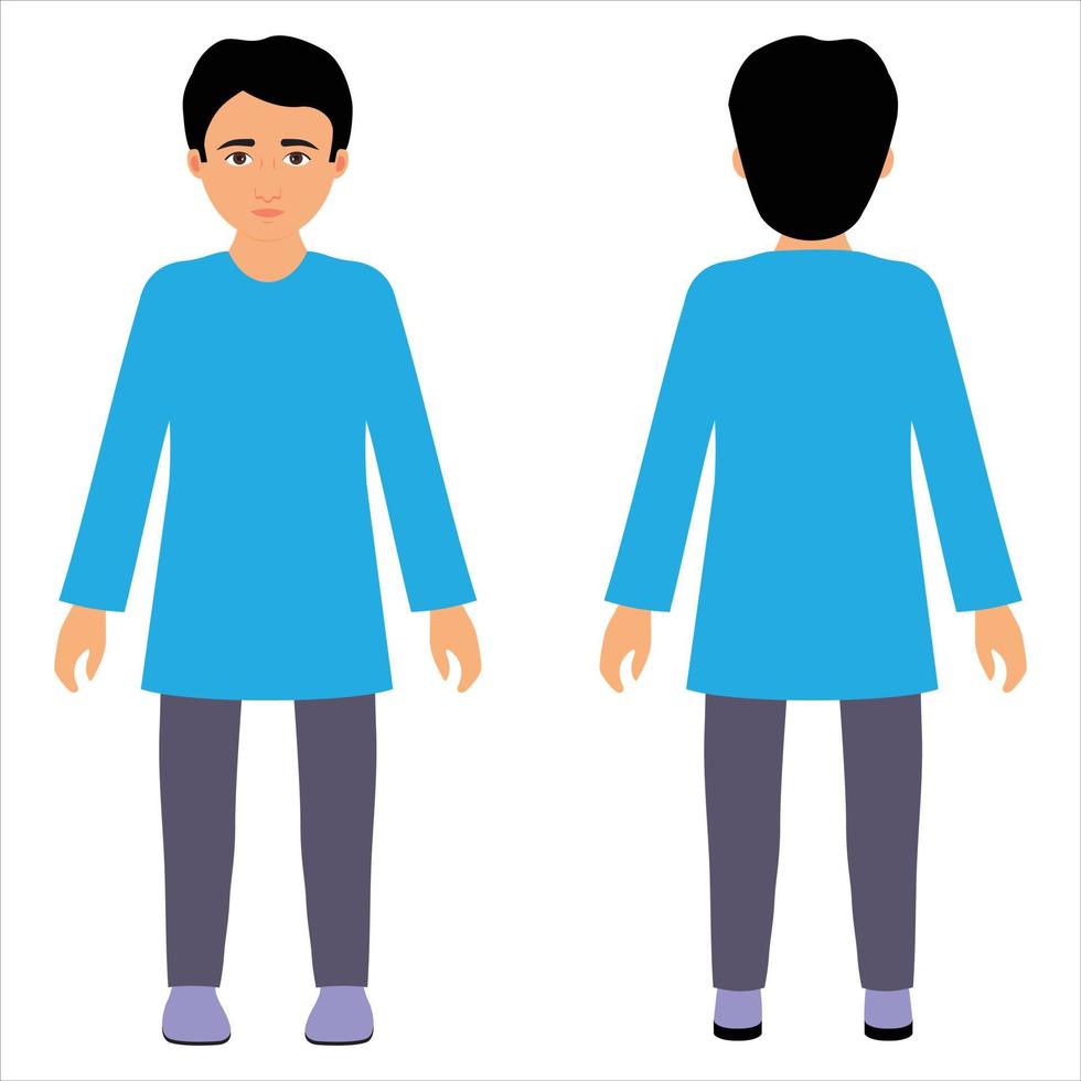 Indisch jongen tekenfilm tekens voorkant en terug visie met Kurta en pyjama- vector illustratie