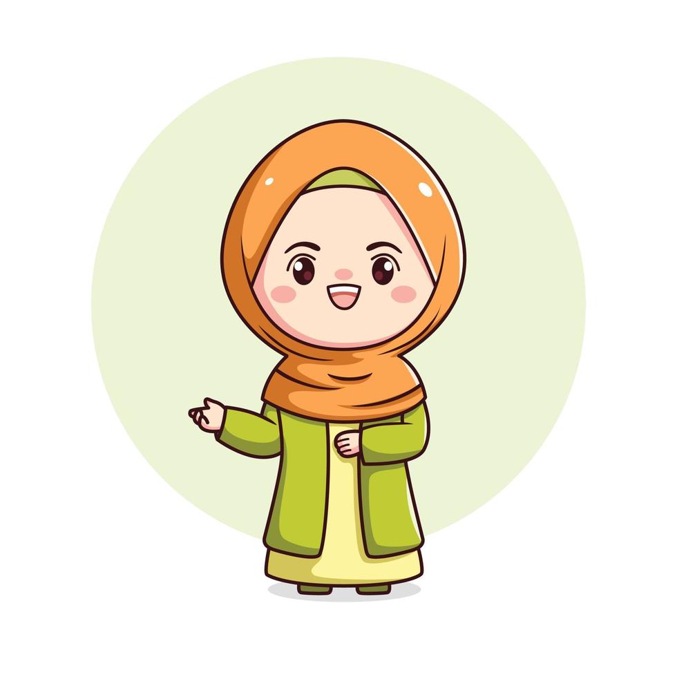 schattig hijab meisje met groet gebaar moslim karakter vector