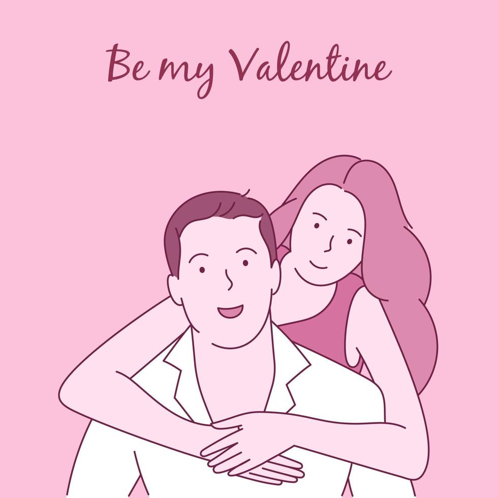 Valentijnsdag, liefde, dating, romantiek, relatie, saamhorigheid, paarconcept. jong gelukkig stel veel plezier. vector