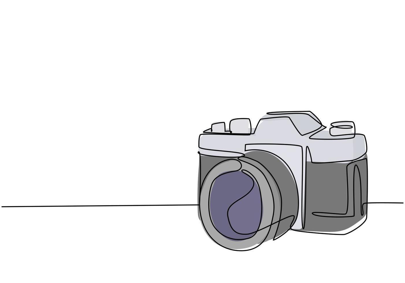 één enkele lijntekening van oude retro analoge slr-camera met telelens. vintage klassieke fotografie apparatuur concept continu lijn tekenen grafisch ontwerp vectorillustratie vector